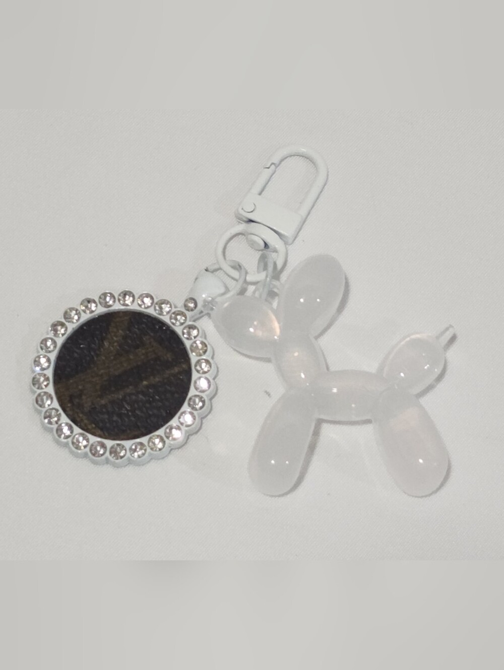 Louis Vuitton Monogram Canvas White Cabochon Balloon Dog Keychain Bag Charm